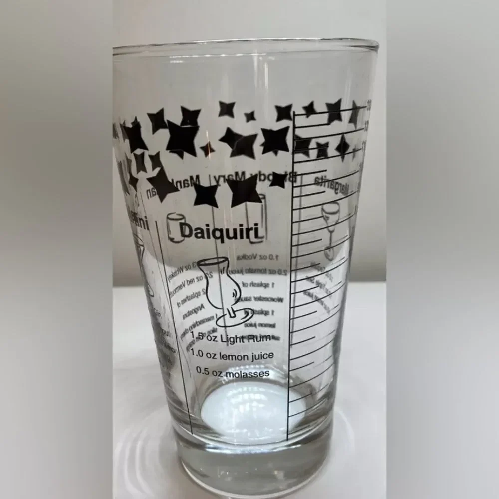 VINTAGE Federal Cocktail Drink Recipe Glass with 5 Recipes Black Print - 6” tall